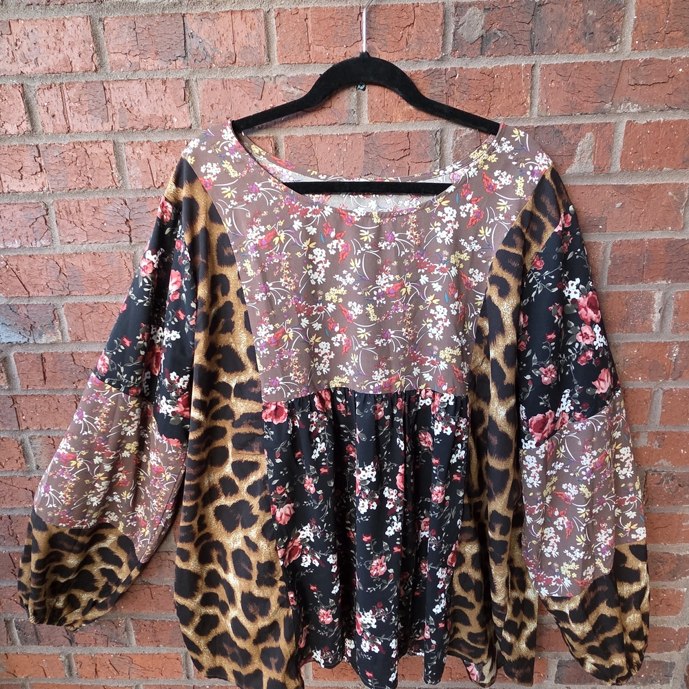 ODDY Women's Floral and Leopard Print Blouse